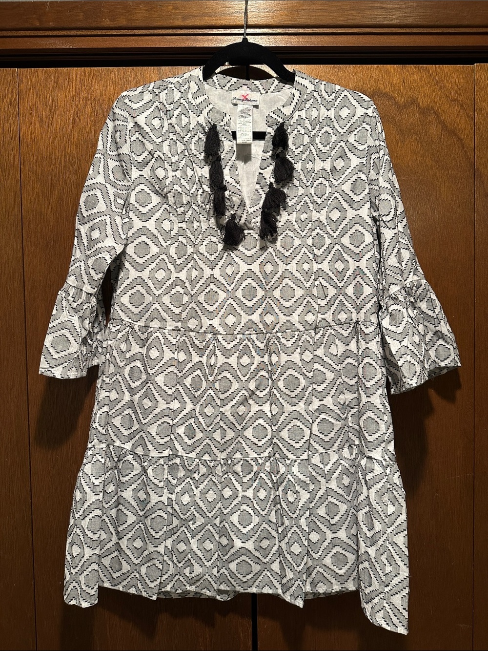 Tommy Bahama Geometric Clip Dot Tunic with Tassel Neck